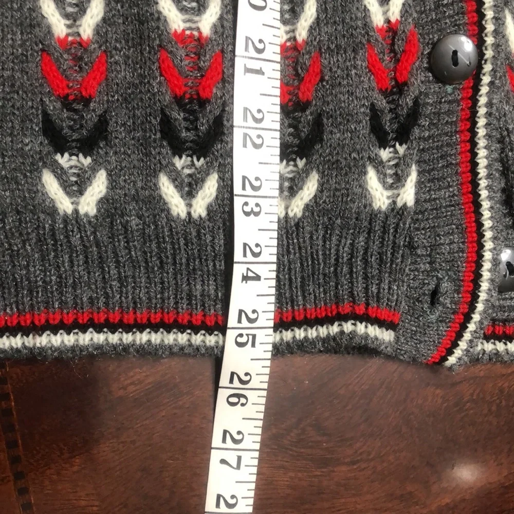 Amana Colonies Gray Red Black Grandma Chic Button Front Sweater size L/XL
